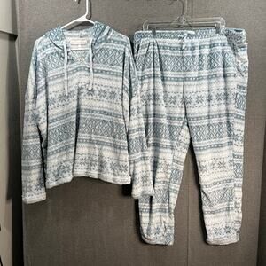 Berkshire Homewear Velvet Soft Top & Jogger Sleep Set Blue/Fair Isle X-Large